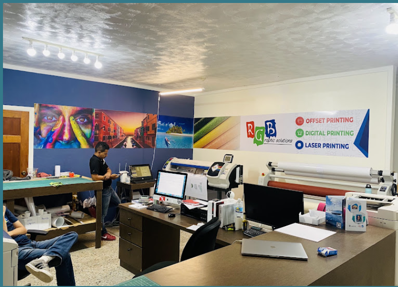 RGB Prints team and equipment inside the French Harbour workshop